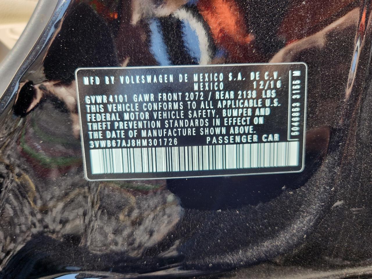 2017 Volkswagen Jetta Se VIN: 3VWB67AJ8HM301726 Lot: 84224005