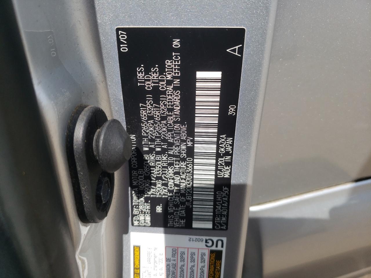 2007 Lexus Gx 470 VIN: JTJBT20X370136610 Lot: 71312775