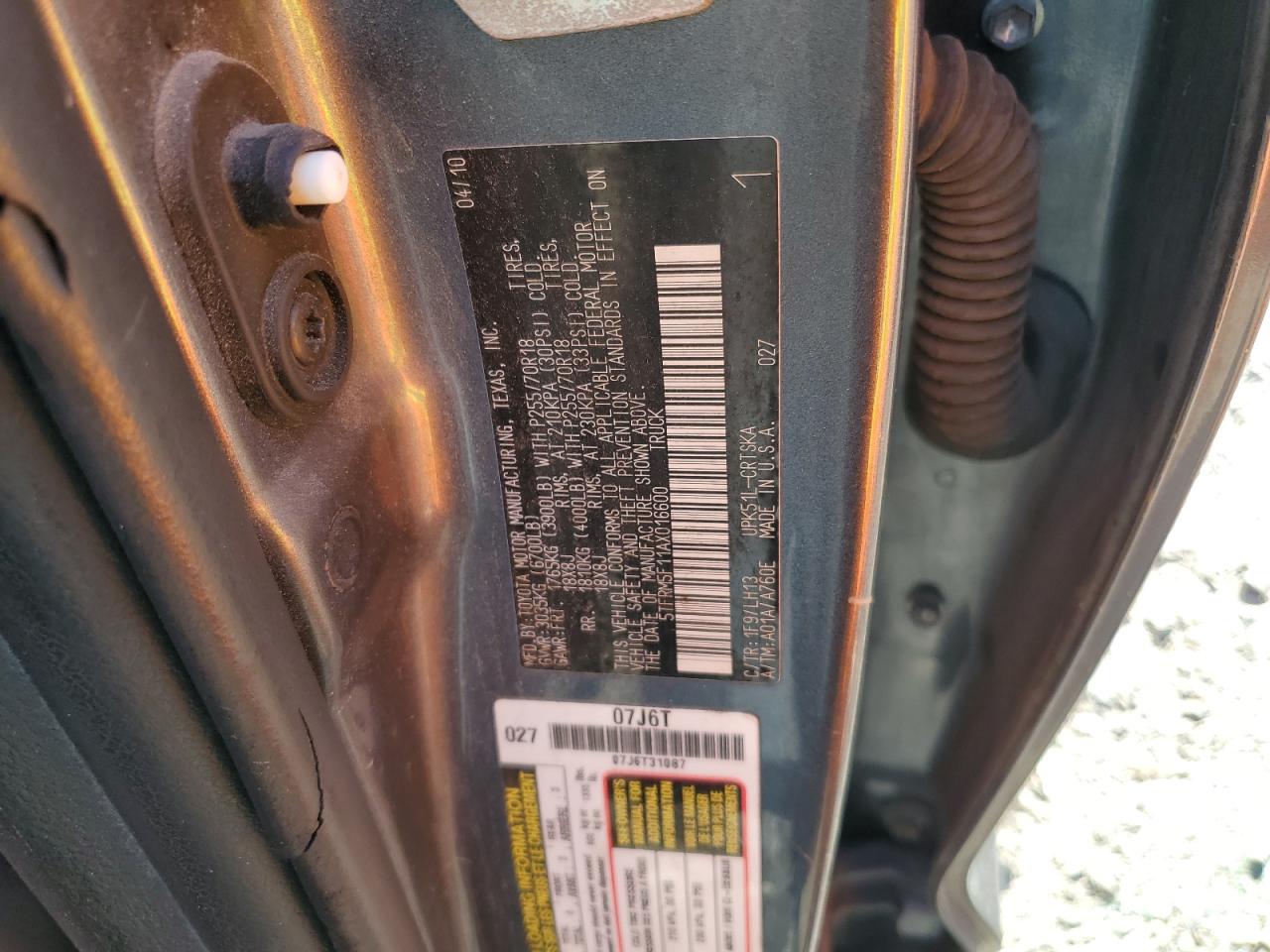 2010 Toyota Tundra Double Cab Sr5 VIN: 5TFRM5F11AX016600 Lot: 84267025