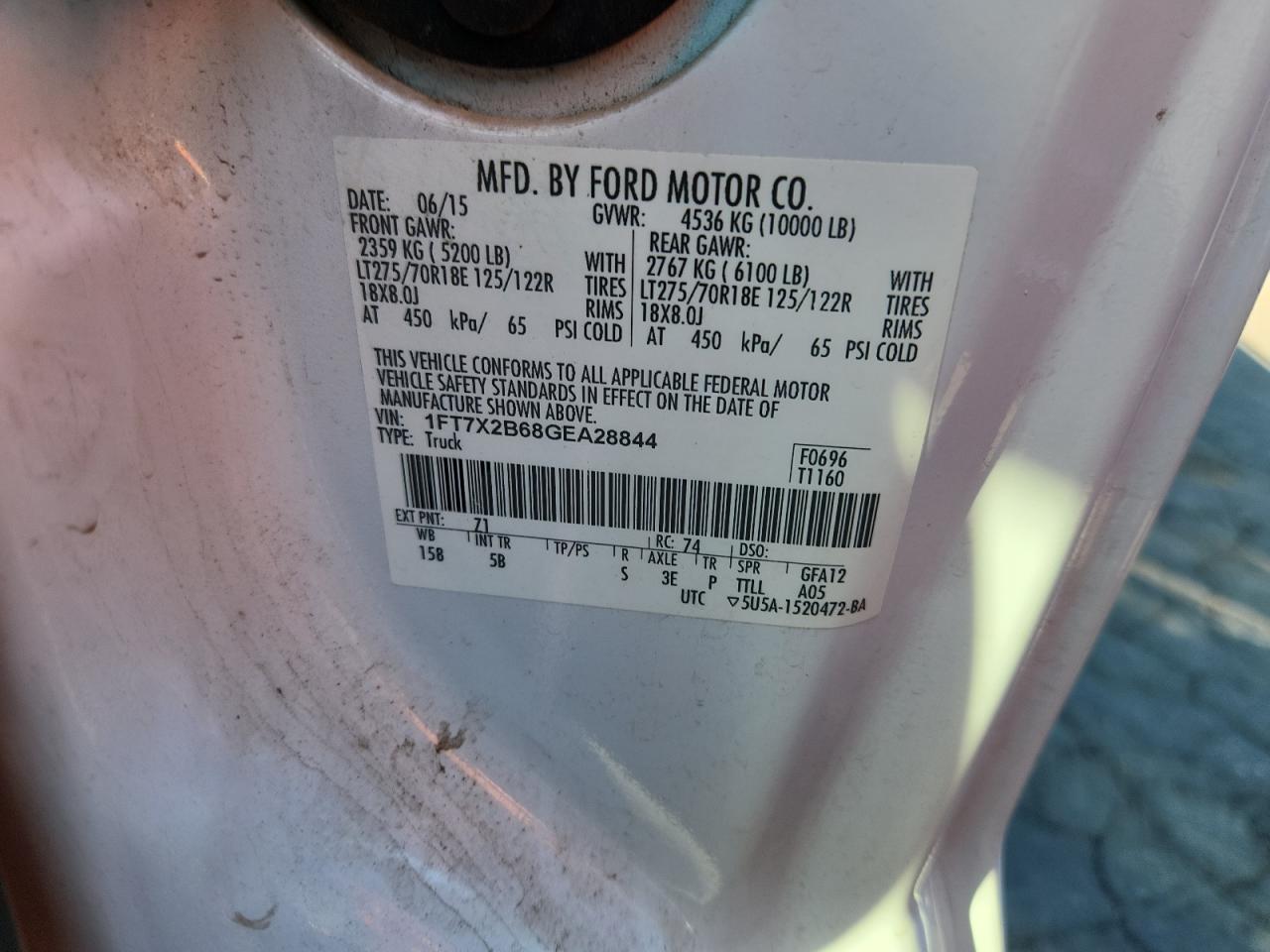 2016 Ford F250 Super Duty VIN: 1FT7X2B68GEA28844 Lot: 81764225