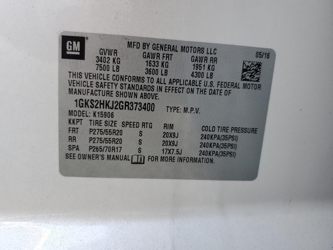 2016 GMC Yukon Xl Denali VIN: 1GKS2HKJ2GR373400 Lot: 70863275