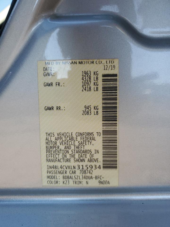 2020 Nissan Altima Sr VIN: 1N4BL4CVXLN315934 Lot: 81215595