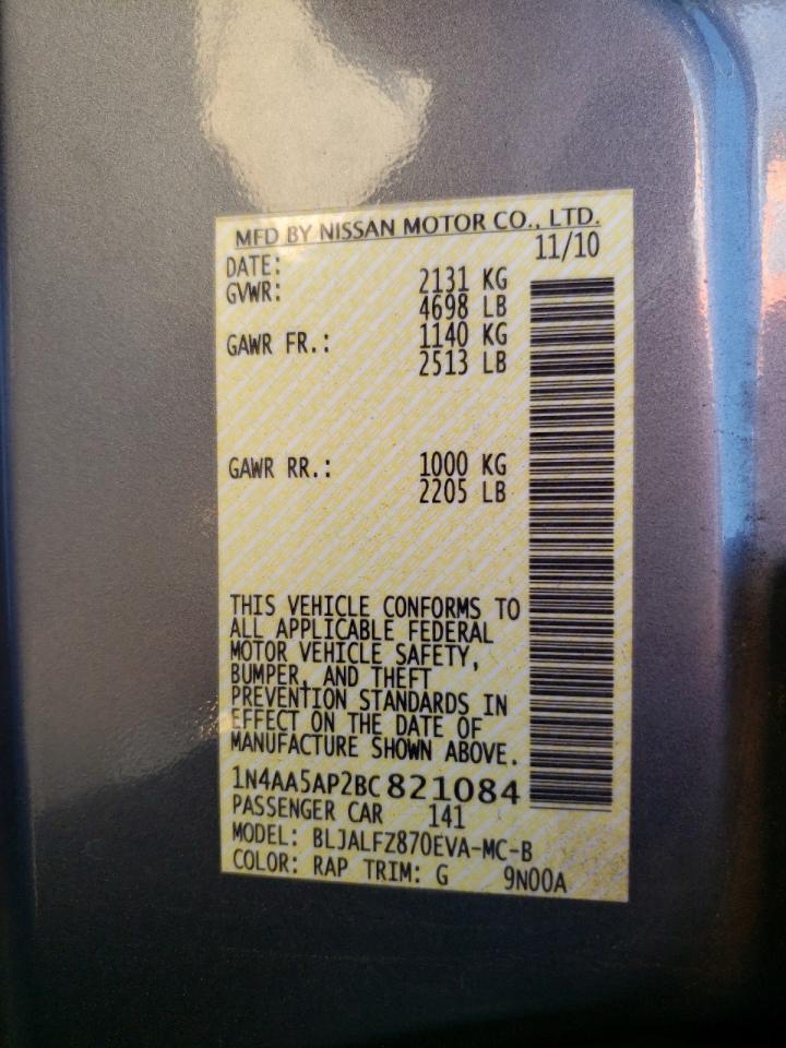 2011 Nissan Maxima S VIN: 1N4AA5AP2BC821084 Lot: 81137085