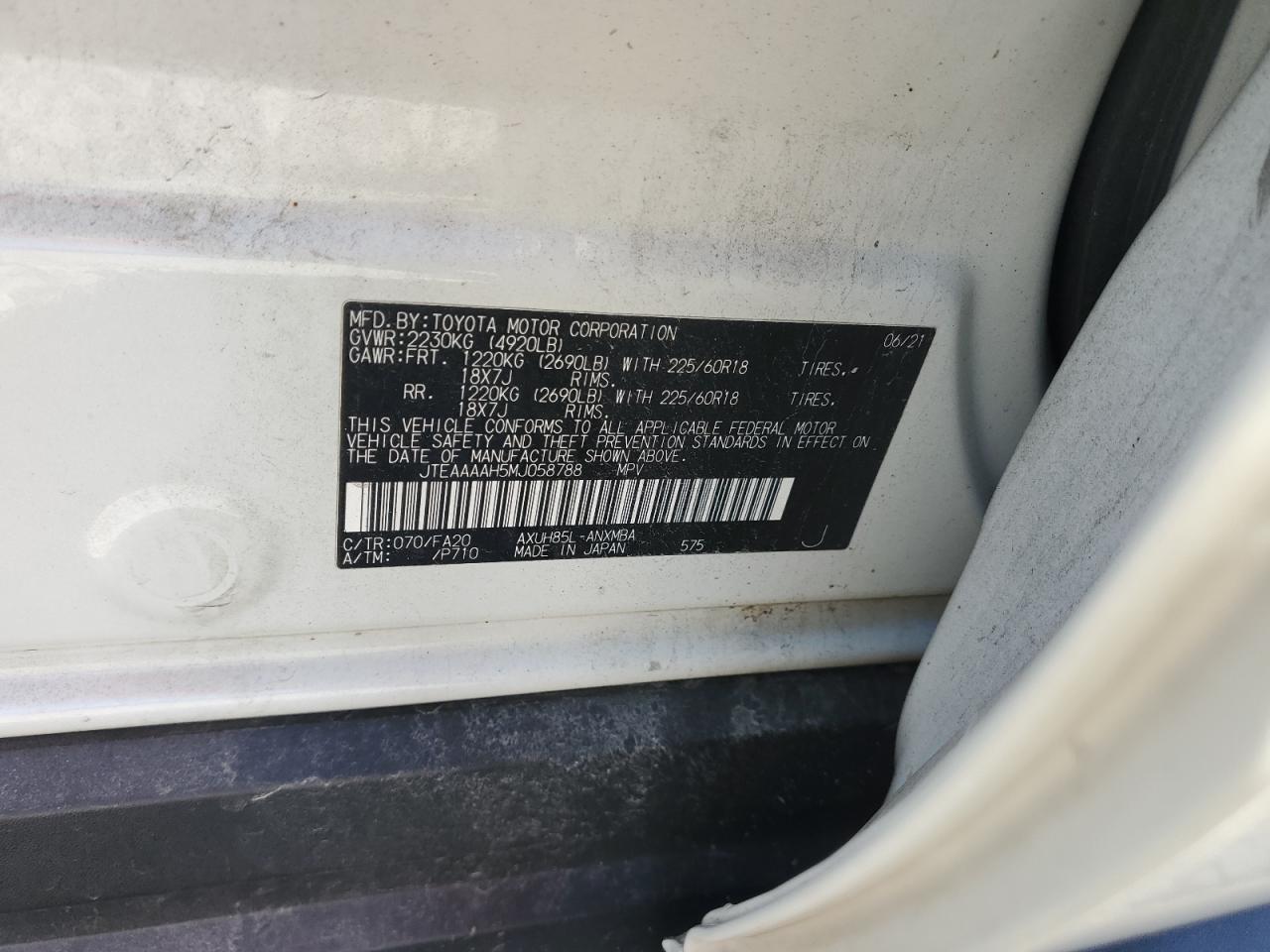2021 Toyota Venza Le VIN: JTEAAAAH5MJ058788 Lot: 81774675