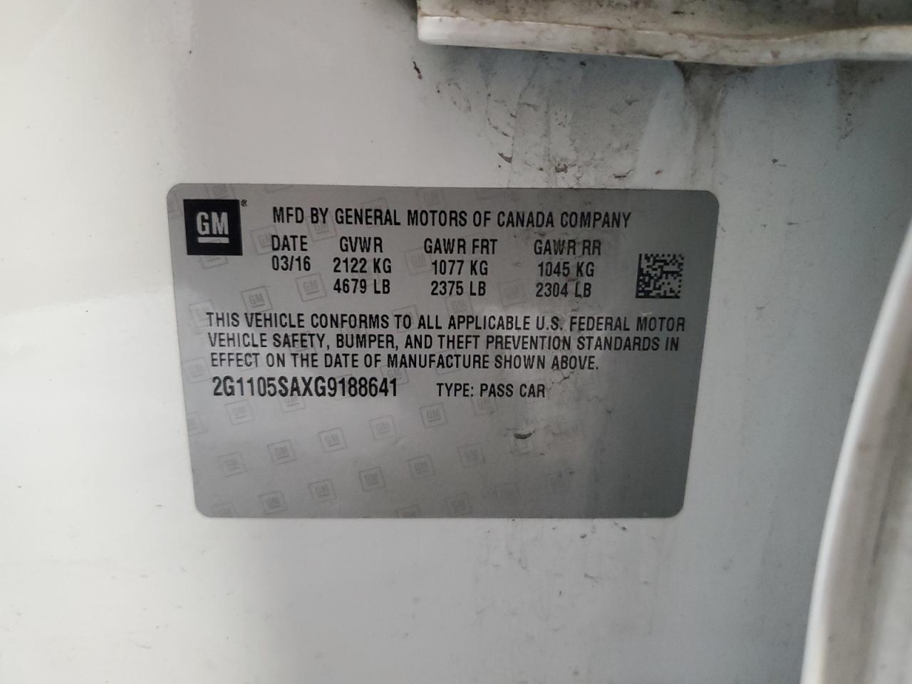 2016 Chevrolet Impala Lt VIN: 2G1105SAXG9188641 Lot: 71504945