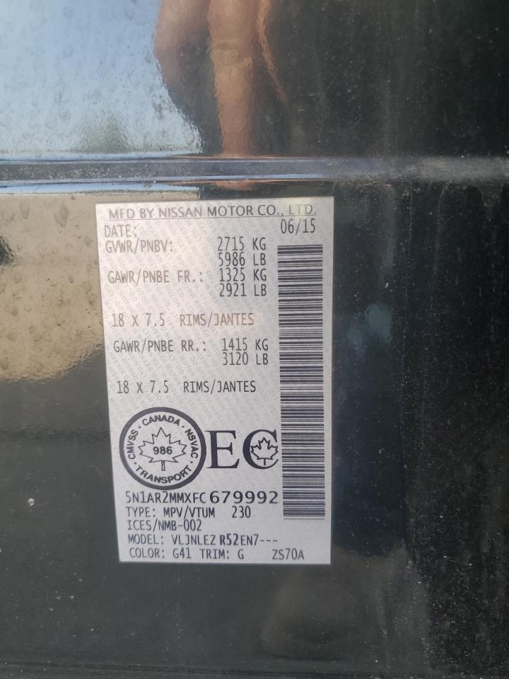 2015 Nissan Pathfinder S VIN: 5N1AR2MMXFC679992 Lot: 80022435