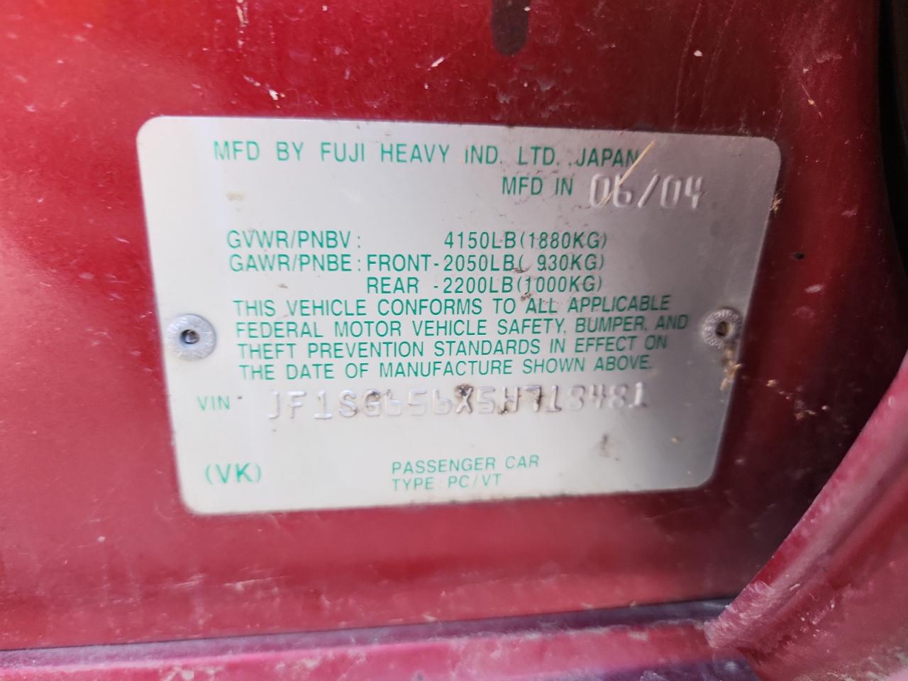 2005 Subaru Forester 2.5Xs VIN: JF1SG656X5H718481 Lot: 84256605