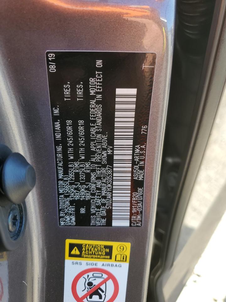 2019 Toyota Highlander Le VIN: 5TDZARFH3KS053877 Lot: 83978835