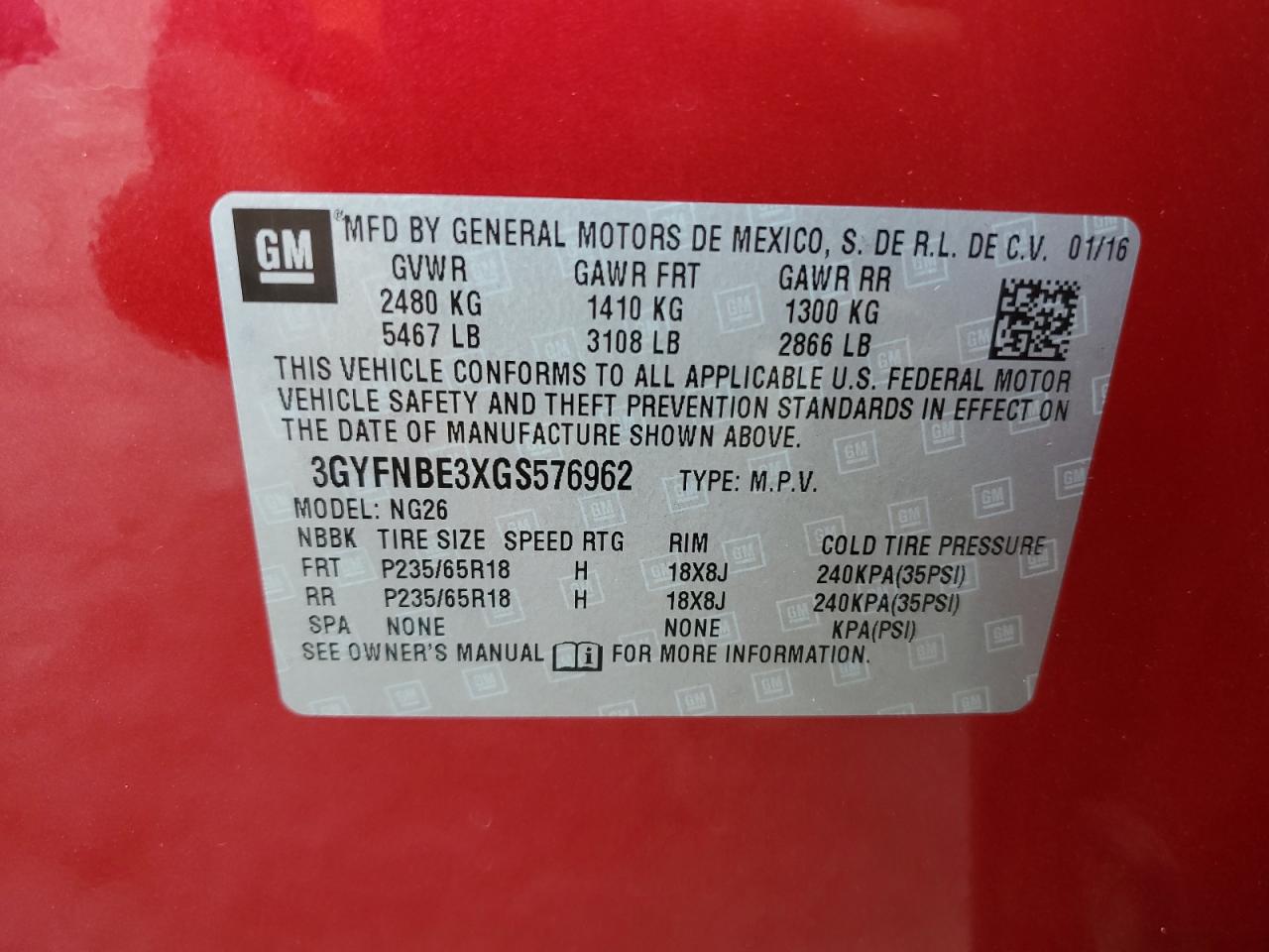 2016 Cadillac Srx Luxury Collection VIN: 3GYFNBE3XGS576962 Lot: 81191635