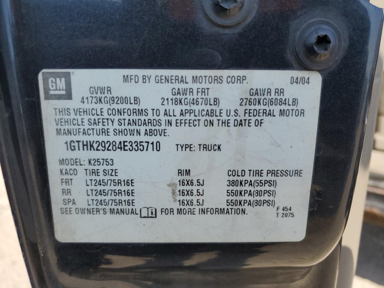 2004 GMC Sierra K2500 Heavy Duty VIN: 1GTHK29284E335710 Lot: 80188205