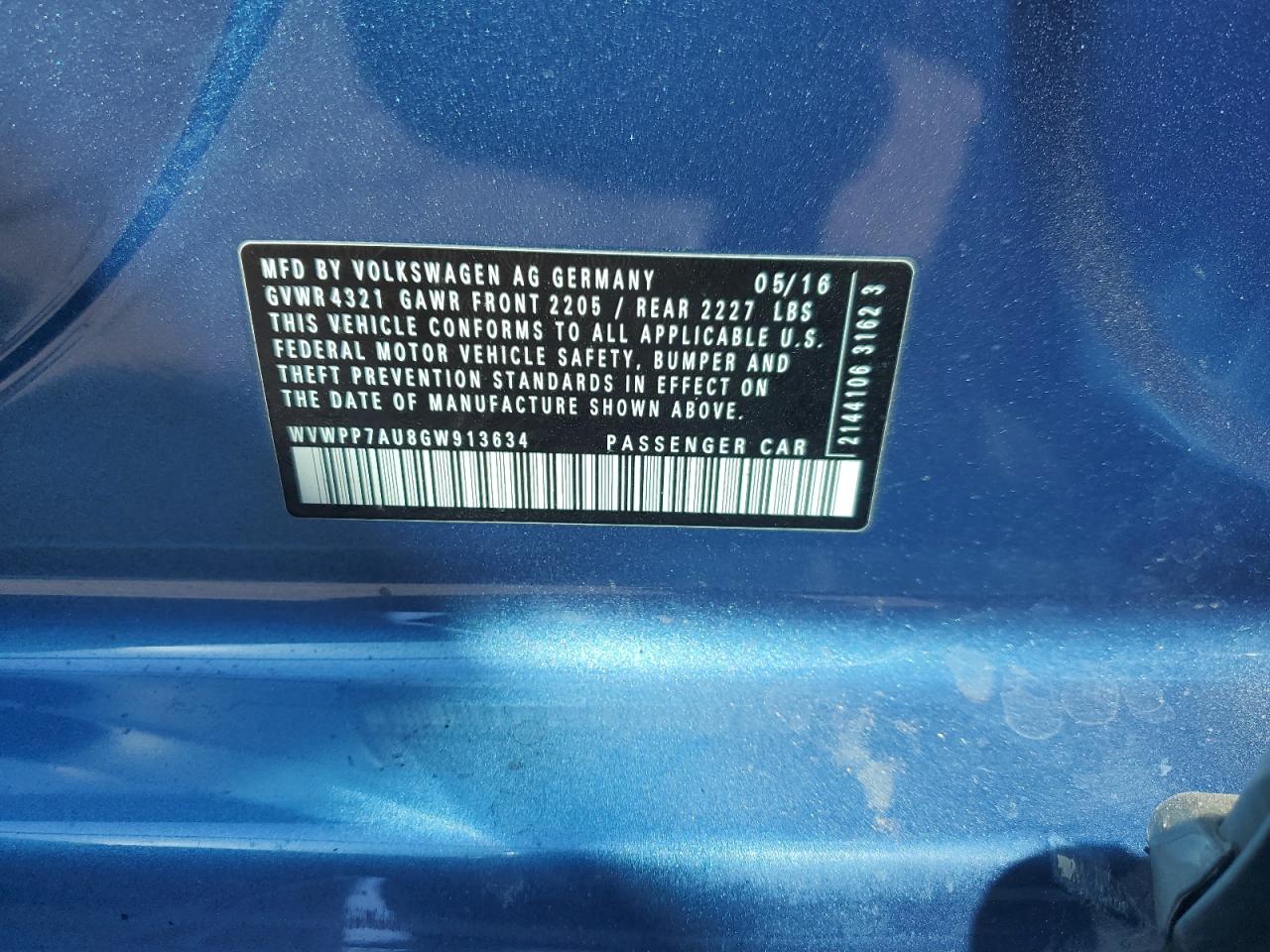 2016 Volkswagen E-Golf Sel Premium VIN: WVWPP7AU8GW913634 Lot: 80366695