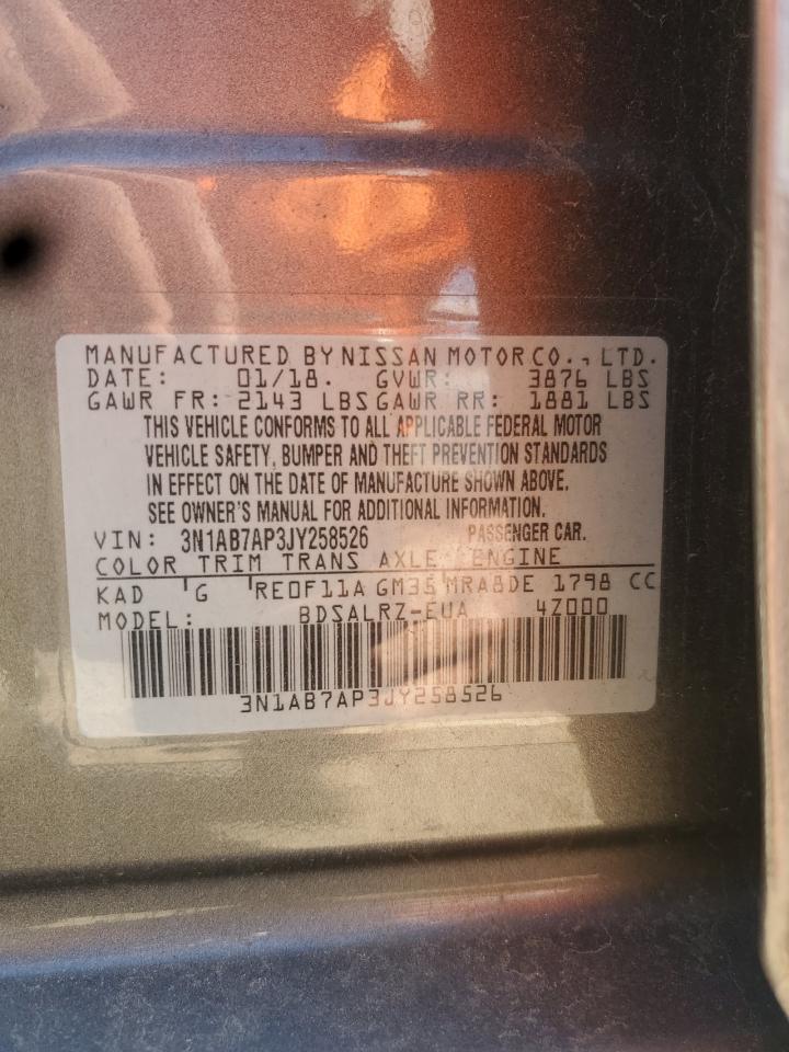 2018 Nissan Sentra S VIN: 3N1AB7AP3JY258526 Lot: 70921435