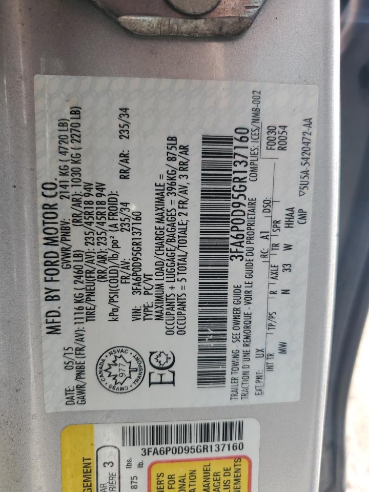 2016 Ford Fusion Titanium VIN: 3FA6P0D95GR137160 Lot: 71220535