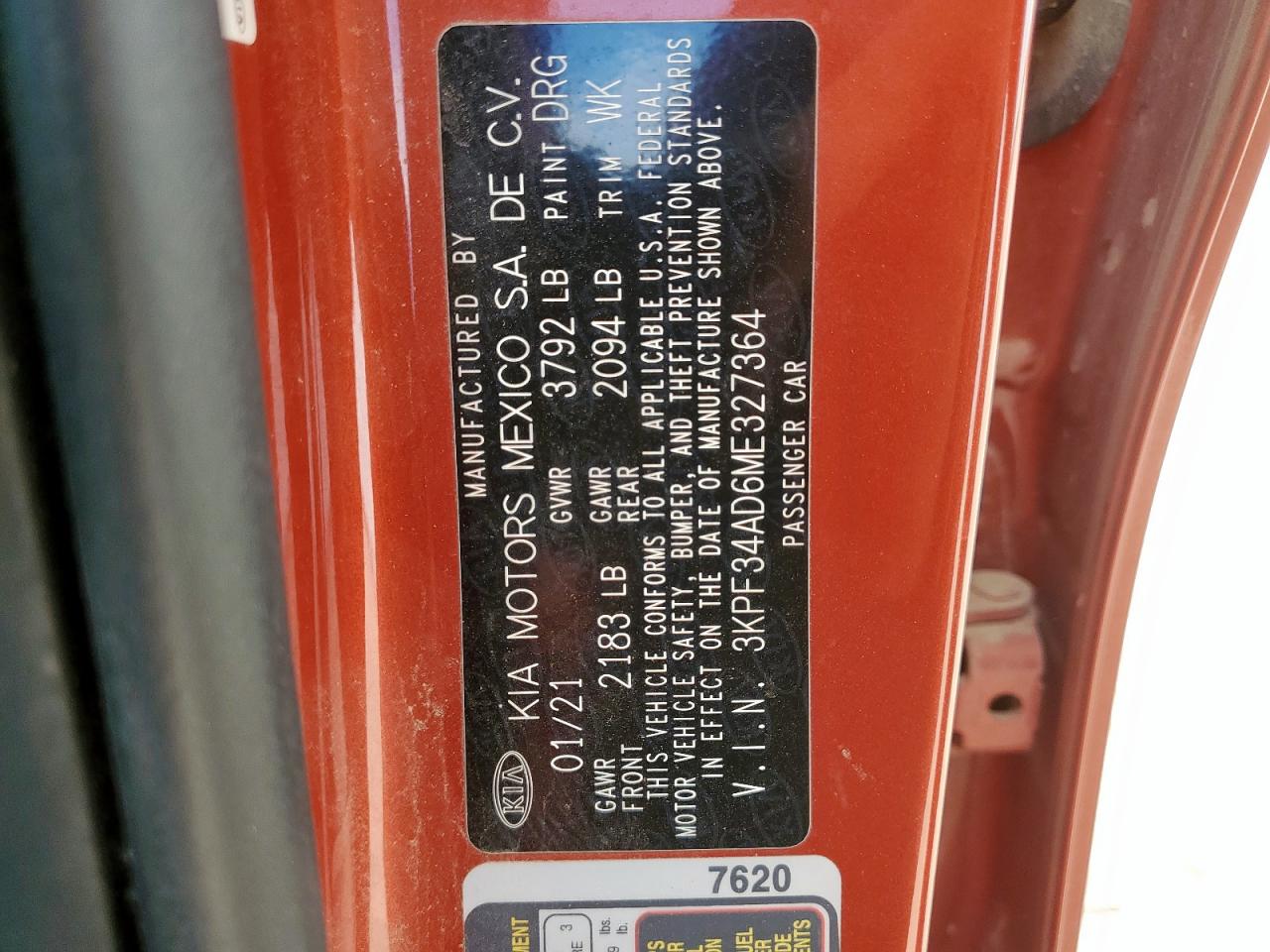 2021 Kia Forte Gt Line VIN: 3KPF34AD6ME327364 Lot: 81685505