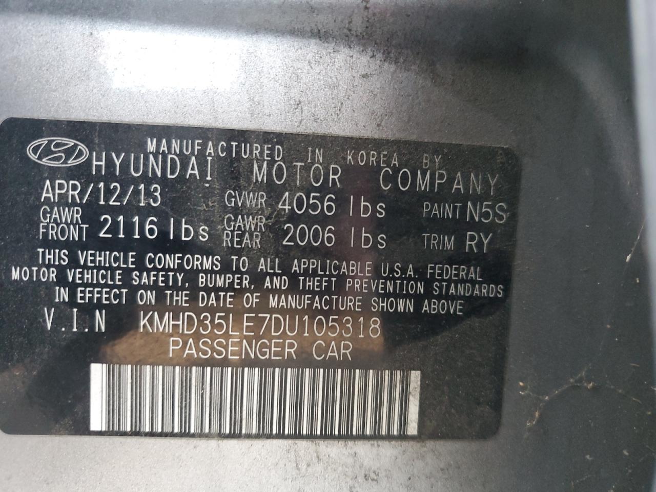 2013 Hyundai Elantra Gt VIN: KMHD35LE7DU105318 Lot: 81132825