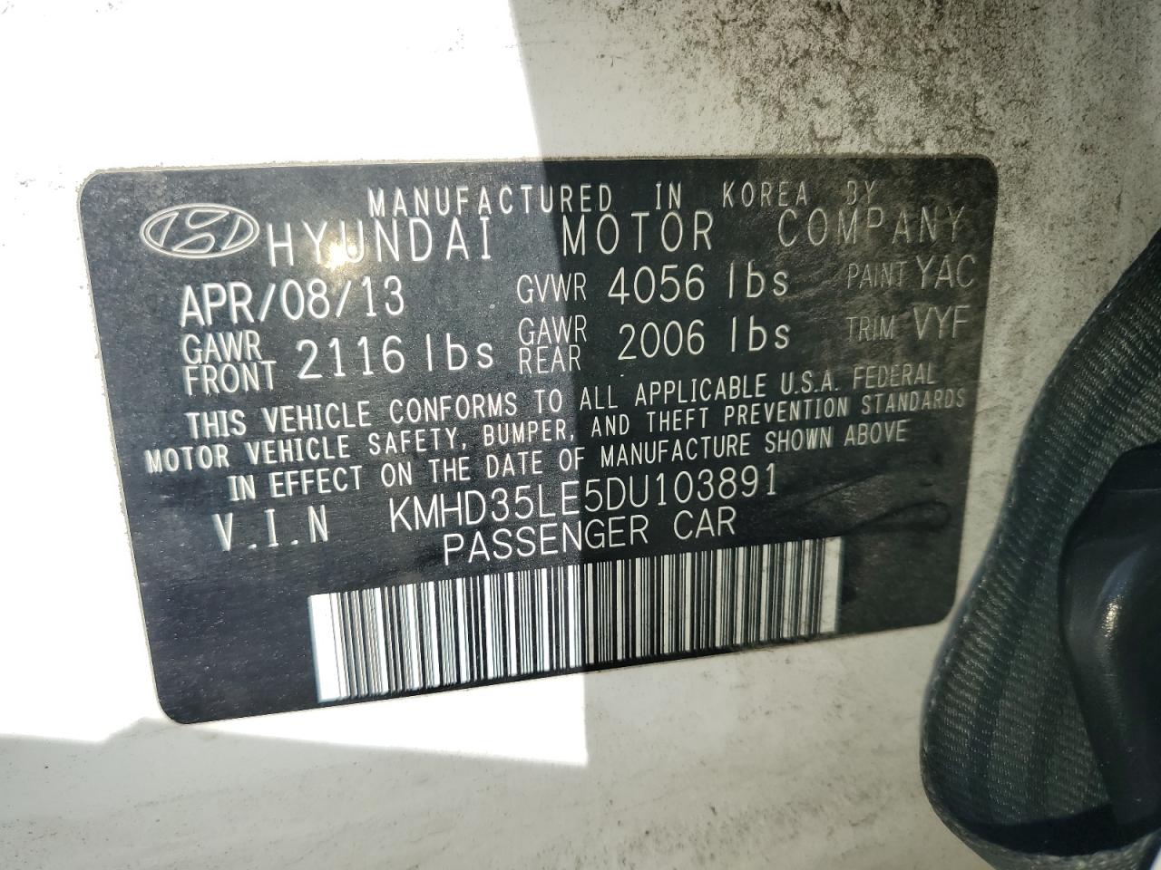 2013 Hyundai Elantra Gt VIN: KMHD35LE5DU103891 Lot: 80140255