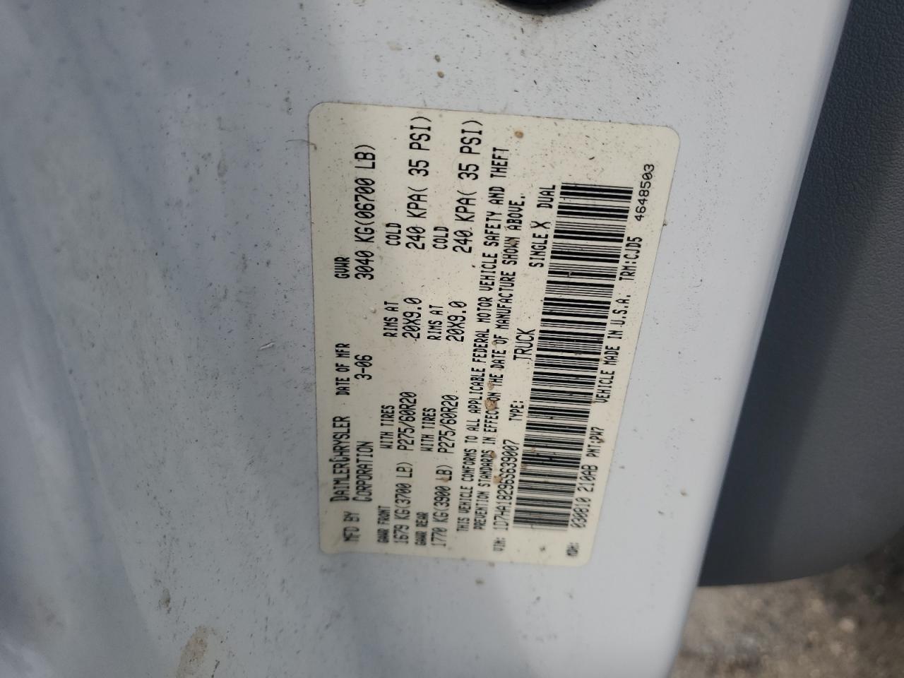 2006 Dodge Ram 1500 St VIN: 1D7HA18296S639007 Lot: 84238925