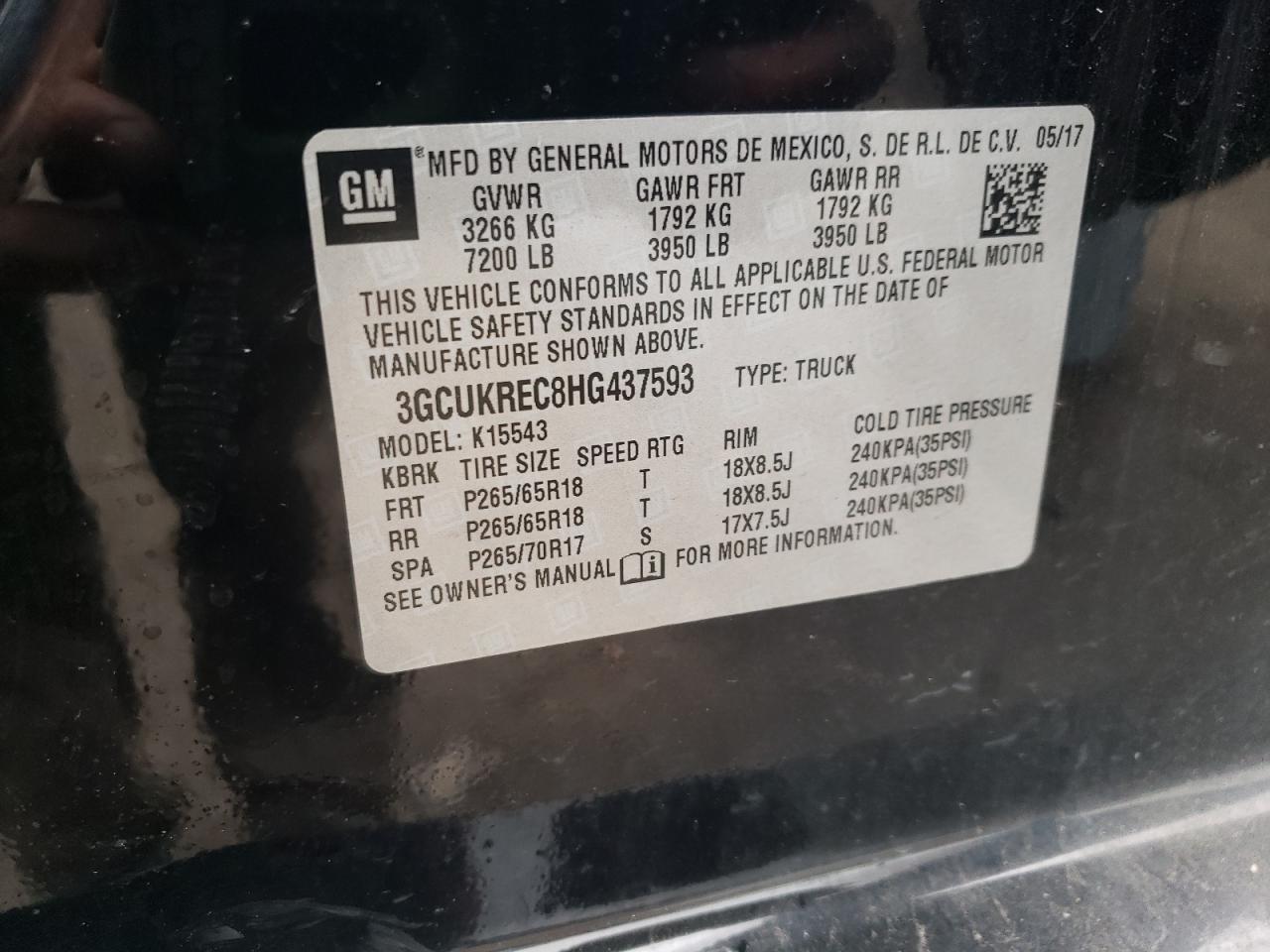 2017 Chevrolet Silverado K1500 Lt VIN: 3GCUKREC8HG437593 Lot: 84797795