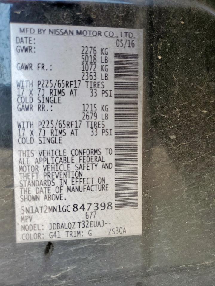 2016 Nissan Rogue S VIN: 5N1AT2MN1GC847398 Lot: 84175025