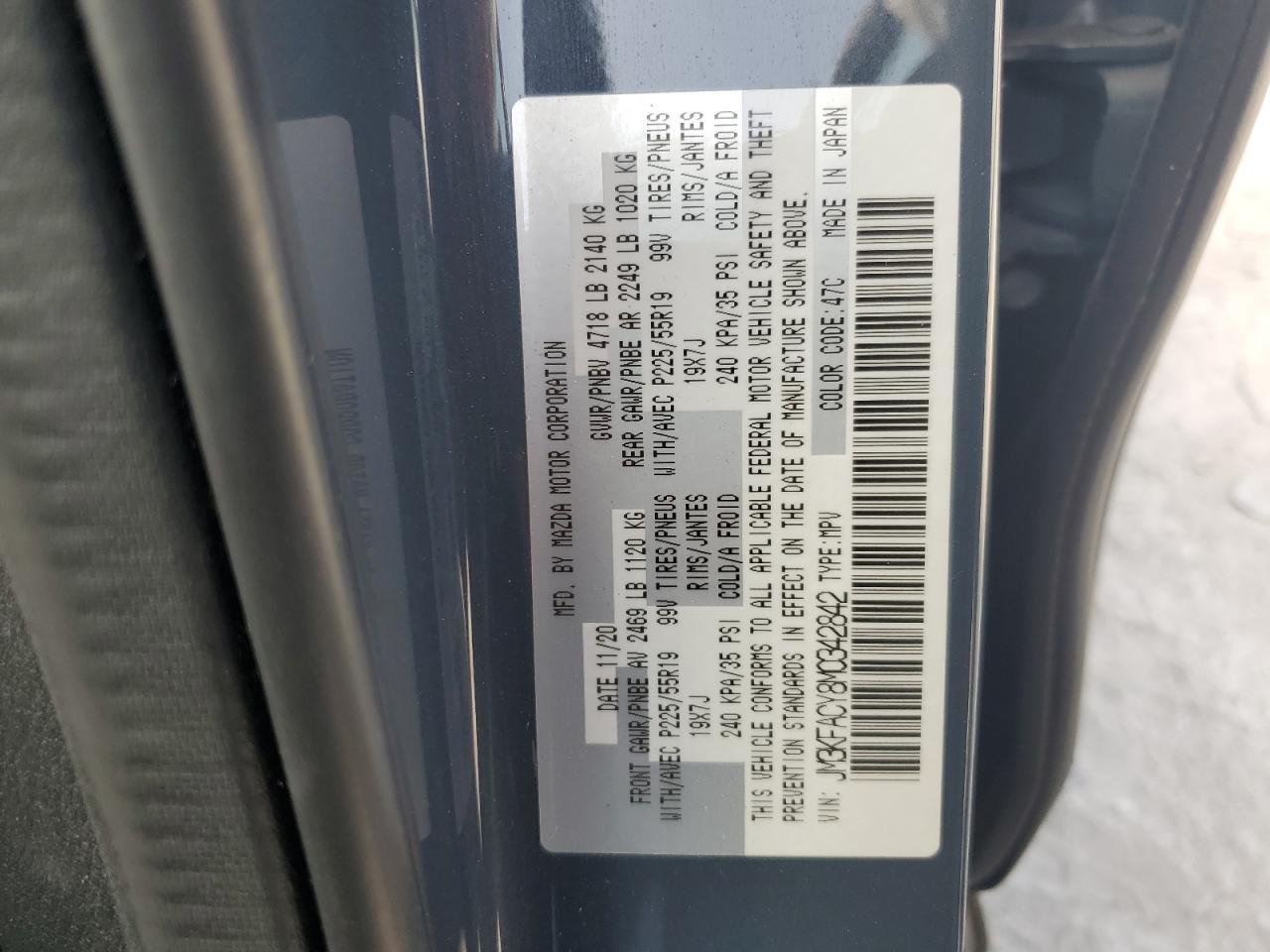 2021 Mazda Cx-5 Touring VIN: JM3KFACY8M0342842 Lot: 80143555