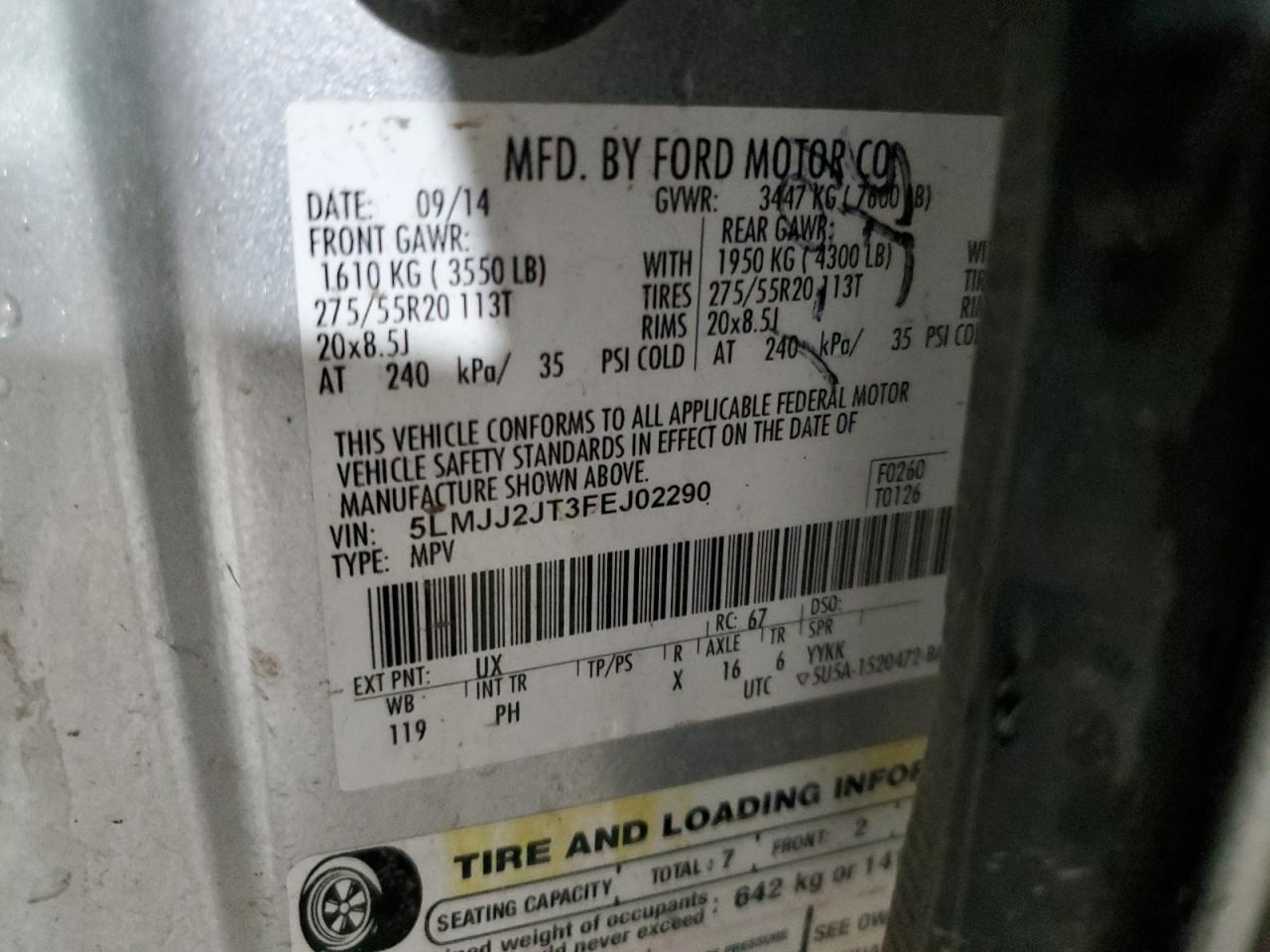 2015 Lincoln Navigator VIN: 5LMJJ2JT3FEJ02290 Lot: 82097975