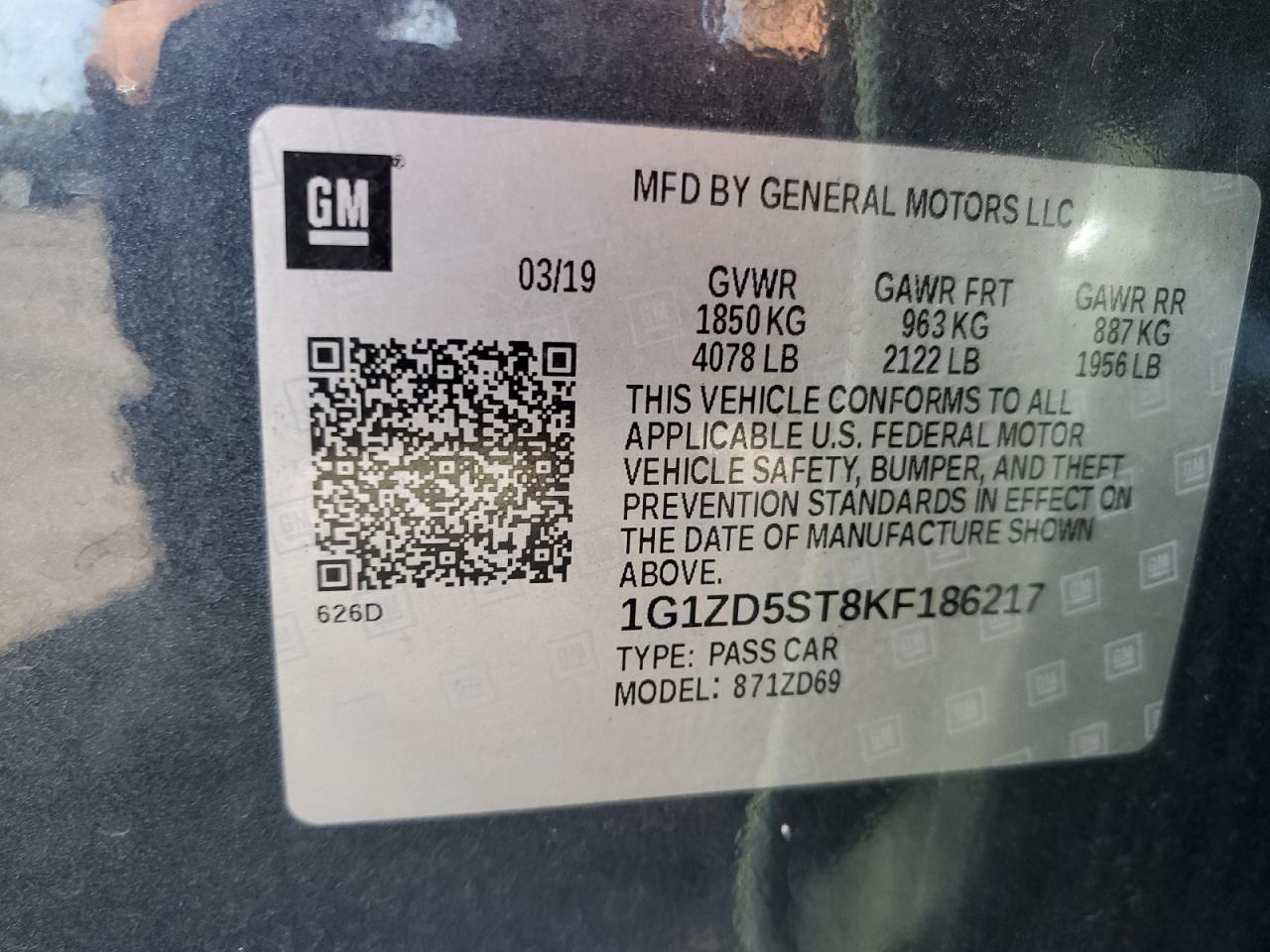 2019 Chevrolet Malibu Lt VIN: 1G1ZD5ST8KF186217 Lot: 81197405