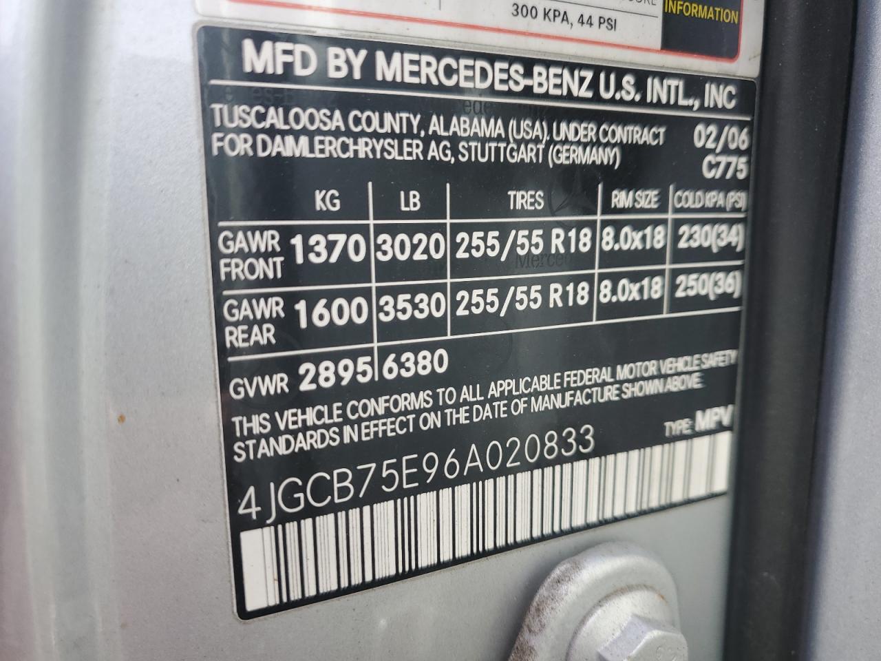 2006 Mercedes-Benz R 500 VIN: 4JGCB75E96A020833 Lot: 81700915