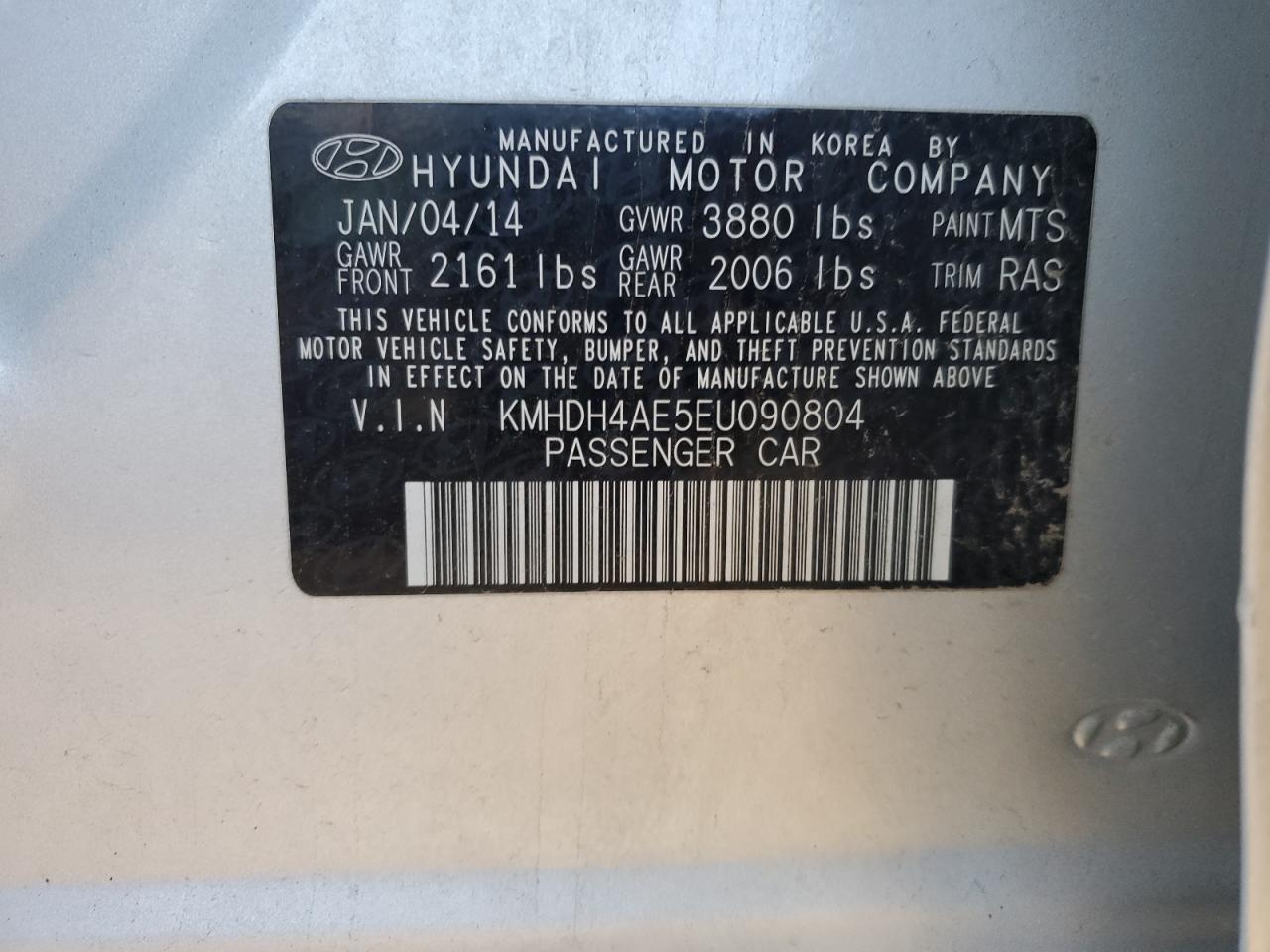 2014 Hyundai Elantra Se VIN: KMHDH4AE5EU090804 Lot: 80823005