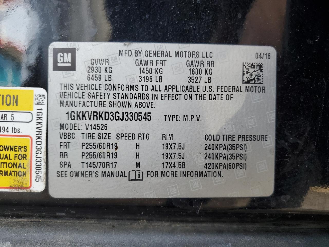 2016 GMC Acadia Slt-1 VIN: 1GKKVRKD3GJ330545 Lot: 84371605