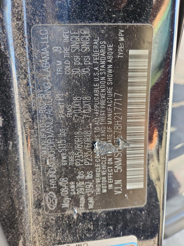 2008 Hyundai Santa Fe Se VIN: 5NMSH13E78H217717 Lot: 71193585