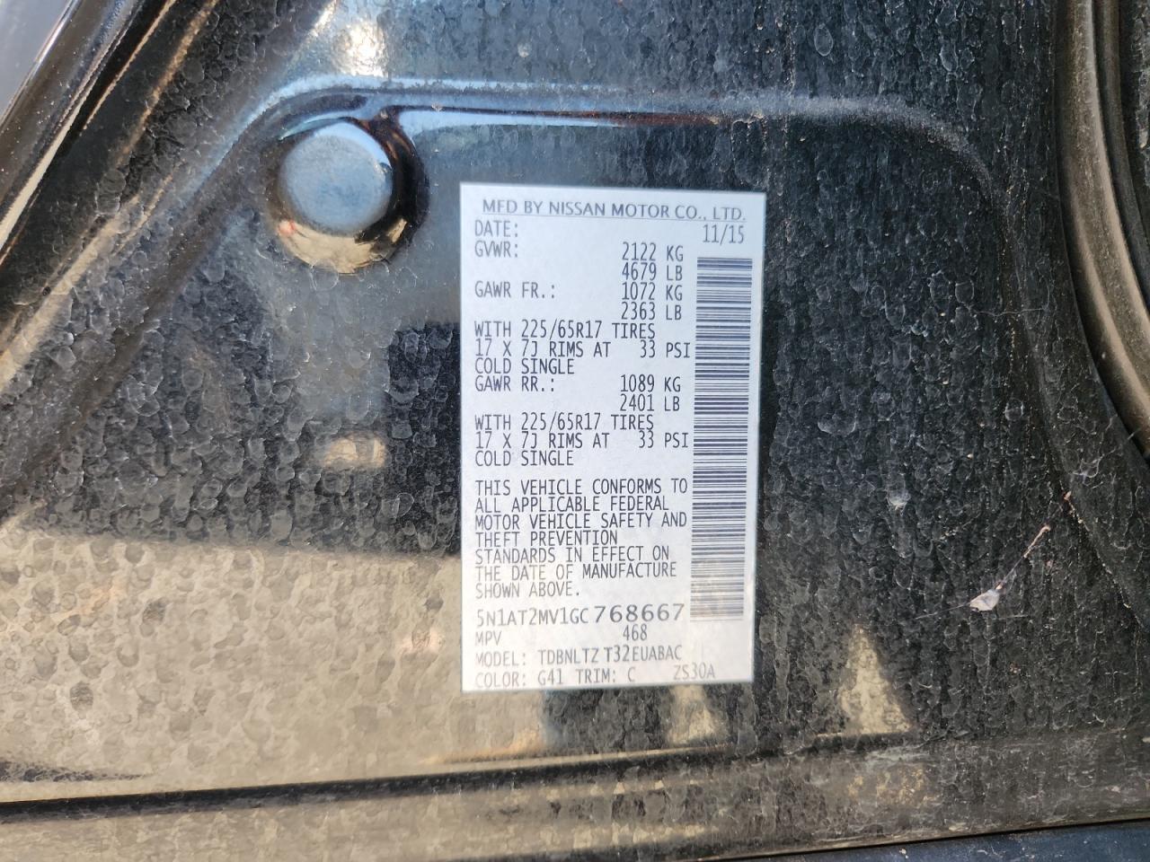 2016 Nissan Rogue S VIN: 5N1AT2MV1GC768667 Lot: 72025845