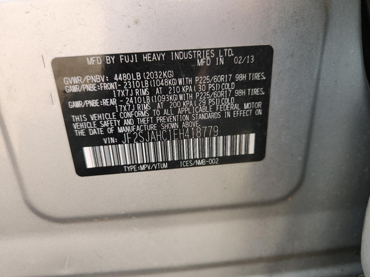 2014 Subaru Forester 2.5I Limited VIN: JF2SJAHC1EH418779 Lot: 80013025