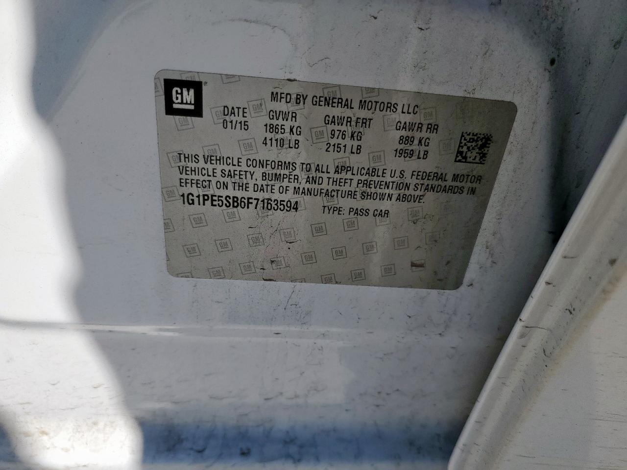 2015 Chevrolet Cruze Lt VIN: 1G1PE5SB6F7163594 Lot: 84262965