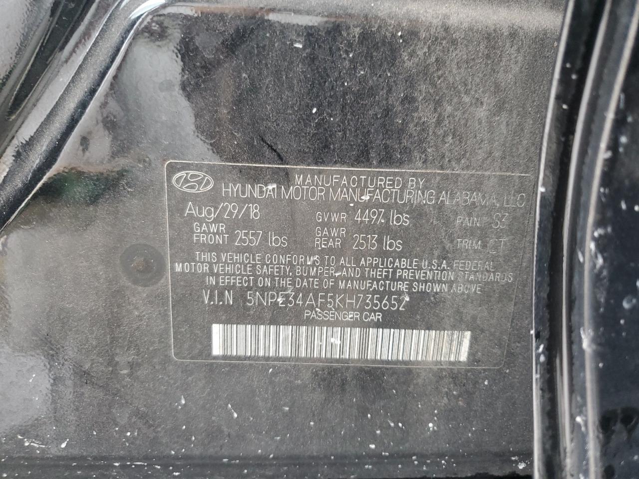 2019 Hyundai Sonata Limited VIN: 5NPE34AF5KH735652 Lot: 80906315