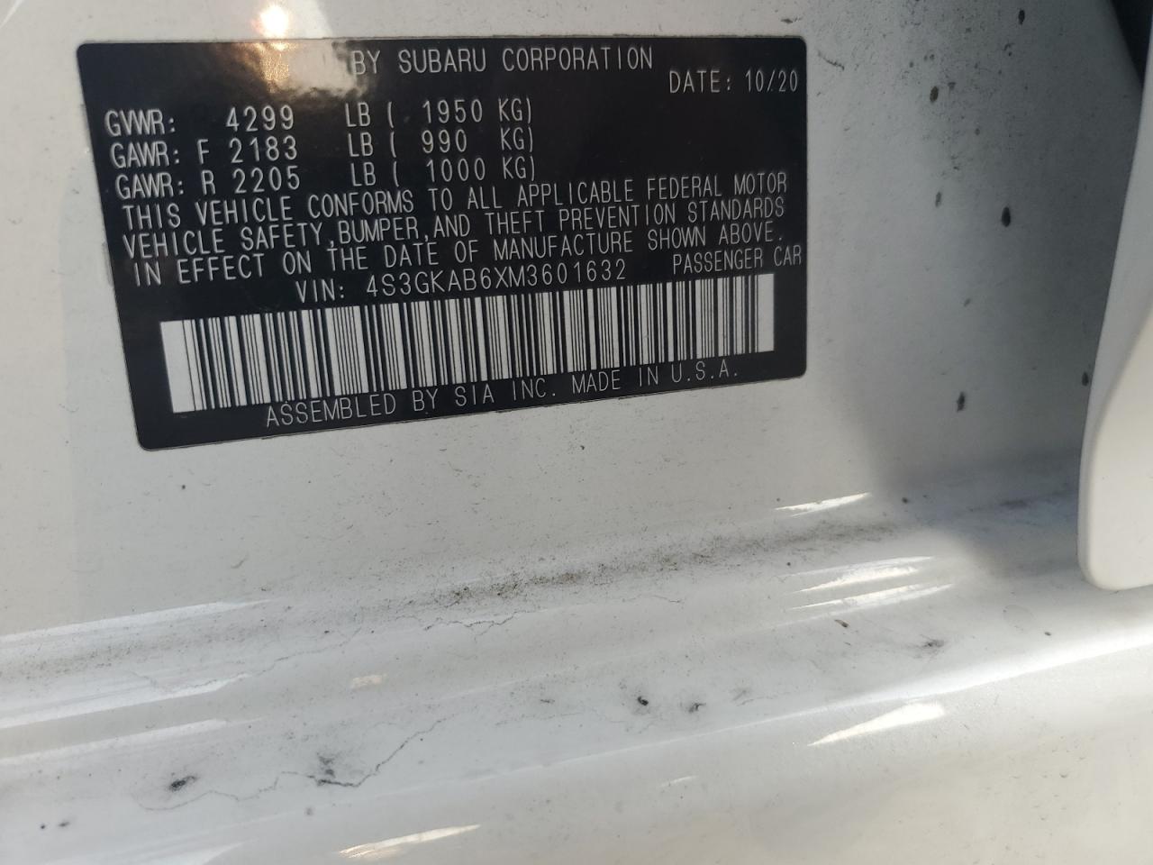 2021 Subaru Impreza VIN: 4S3GKAB6XM3601632 Lot: 81014725