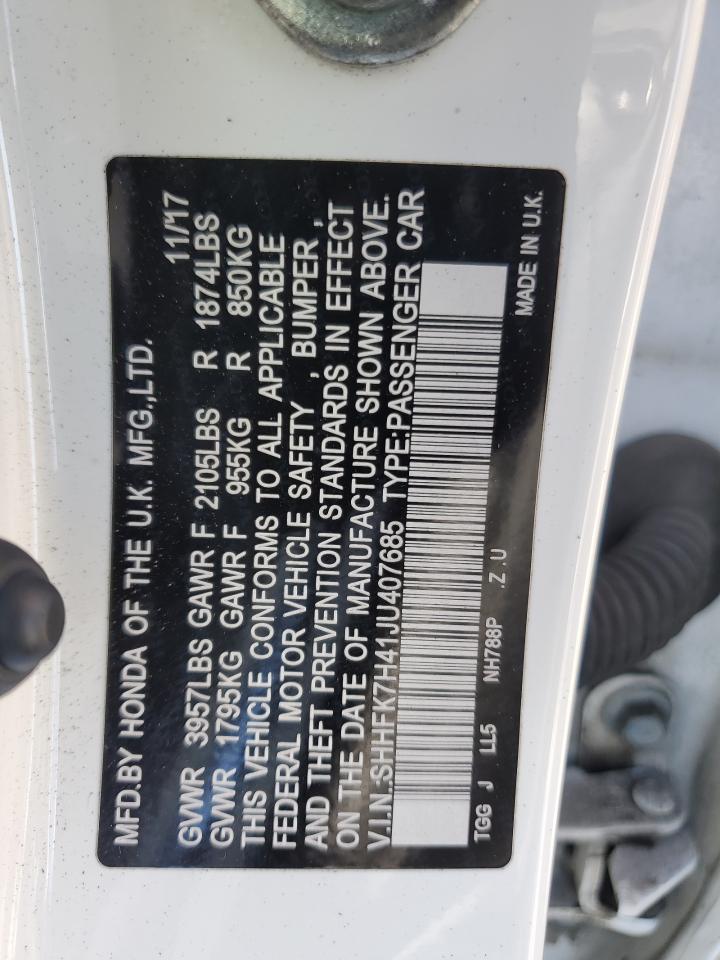 2018 Honda Civic Sport VIN: SHHFK7H41JU407685 Lot: 71864055