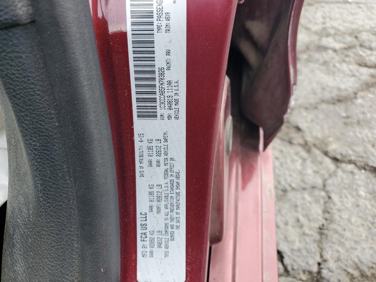 2015 Chrysler 200 Limited VIN: 1C3CCCAB5FN703826 Lot: 82174925