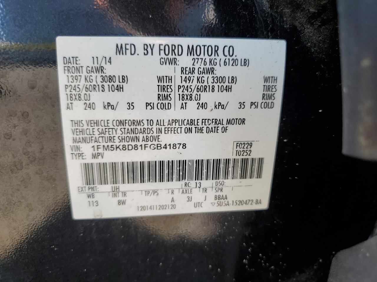 2015 Ford Explorer Xlt VIN: 1FM5K8D81FGB41878 Lot: 81803785