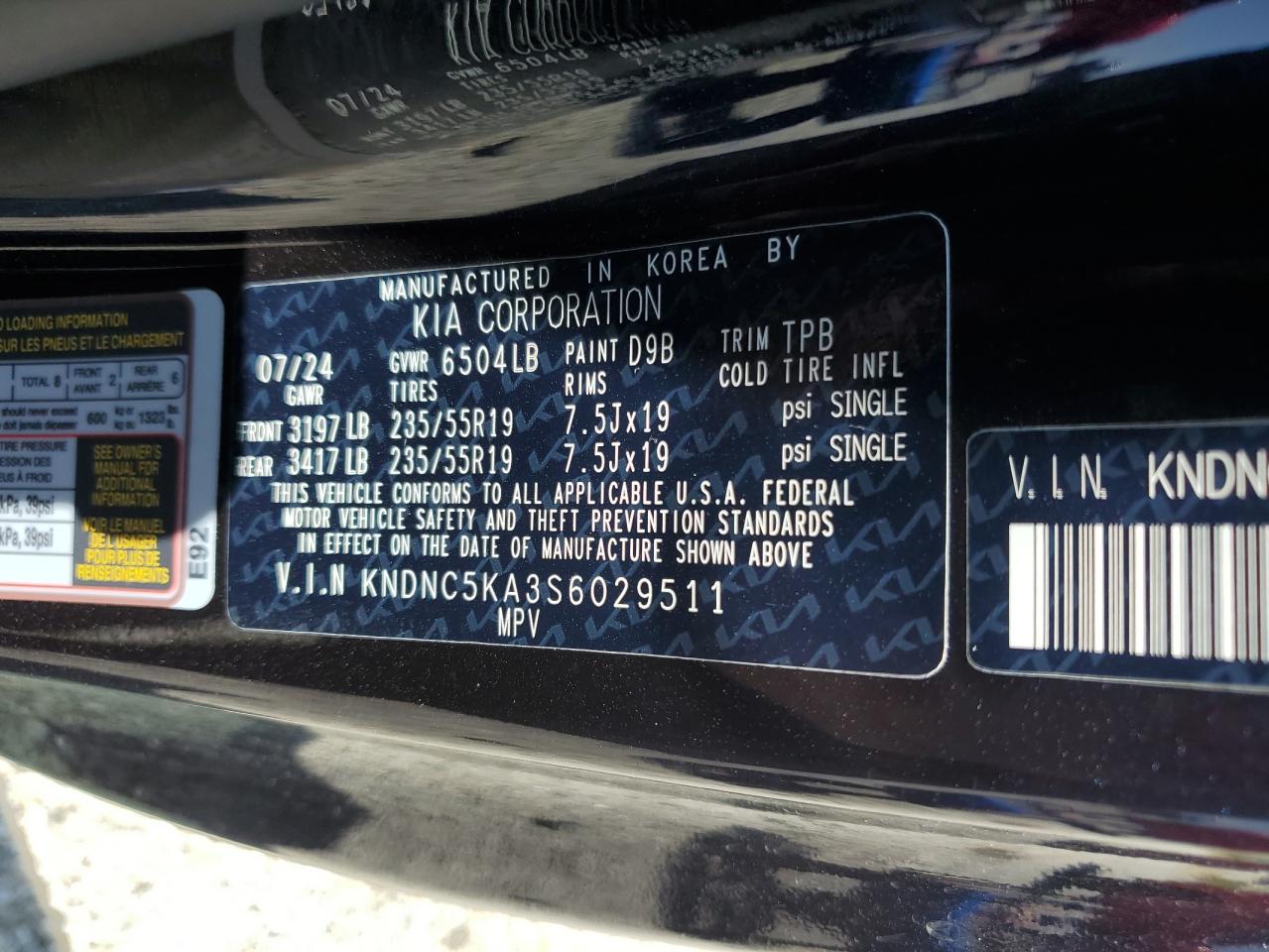 2025 Kia Carnival Ex VIN: KNDNC5KA3S6029511 Lot: 71980215