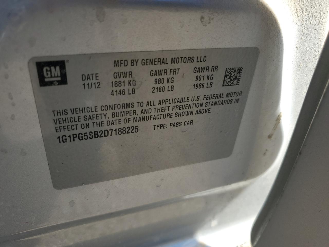 2013 Chevrolet Cruze Ltz VIN: 1G1PG5SB2D7188225 Lot: 83951165