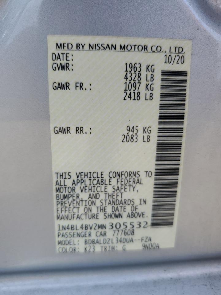 2021 Nissan Altima S VIN: 1N4BL4BV2MN305532 Lot: 80907755