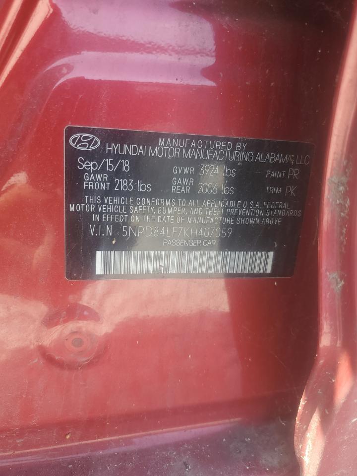 2019 Hyundai Elantra Sel VIN: 5NPD84LF7KH407059 Lot: 80029125