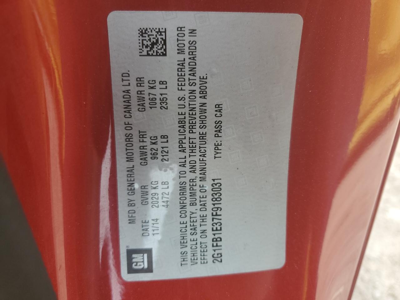 2015 Chevrolet Camaro Ls VIN: 2G1FB1E37F9183031 Lot: 81380245