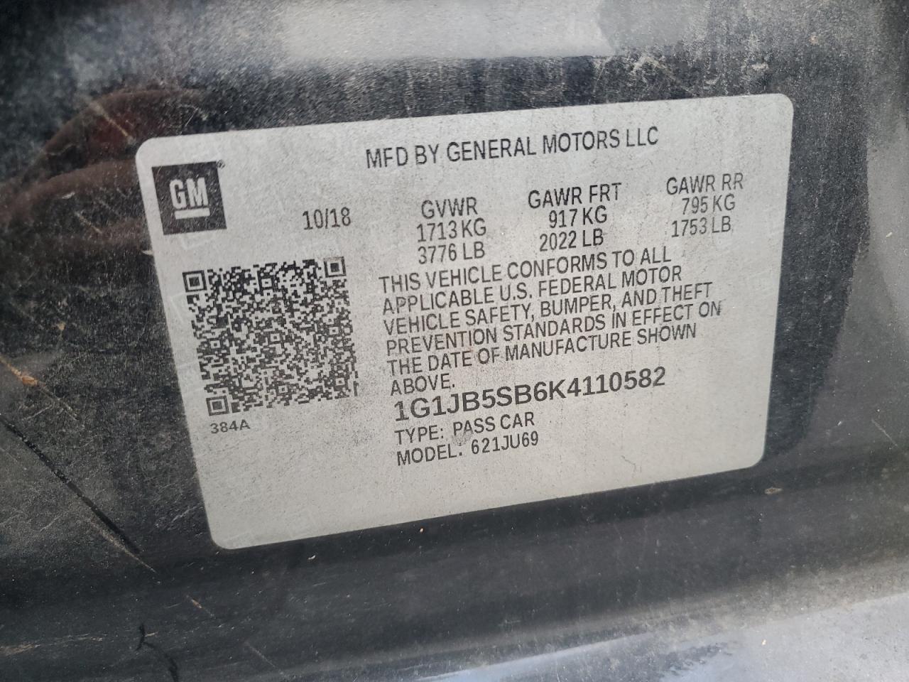 2019 Chevrolet Sonic Ls VIN: 1G1JB5SB6K4110582 Lot: 81670375