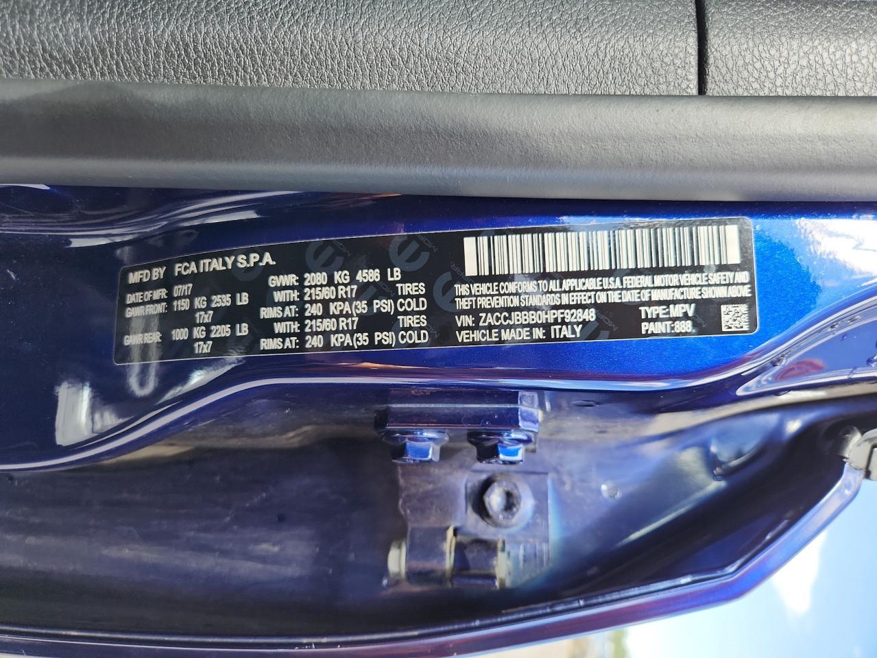 2017 Jeep Renegade Latitude VIN: ZACCJBBB0HPF92848 Lot: 80484875