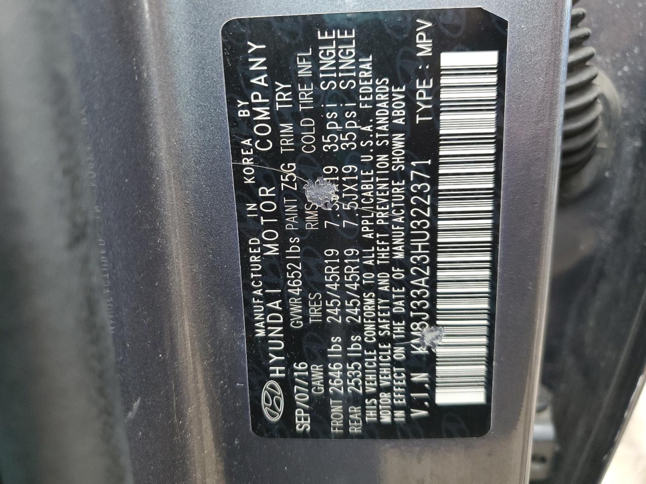 2017 Hyundai Tucson Limited VIN: KM8J33A23HU322371 Lot: 82114035