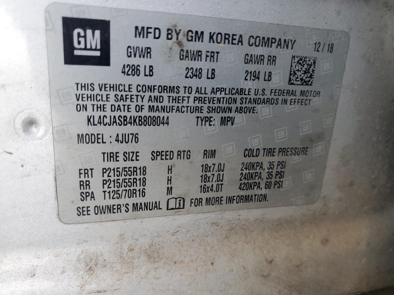 2019 Buick Encore Preferred VIN: KL4CJASB4KB808044 Lot: 71987285