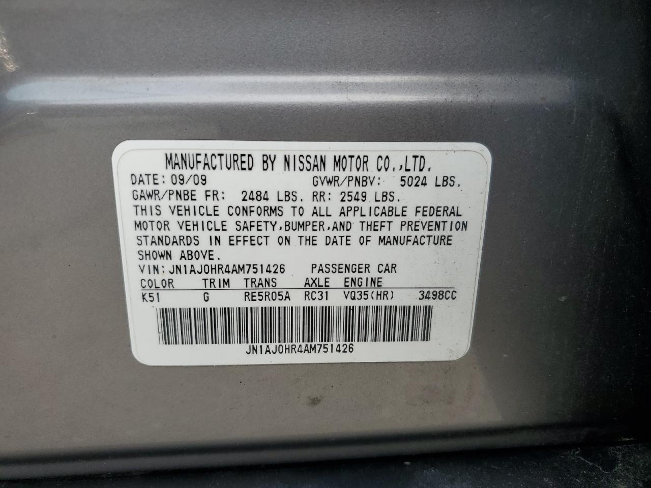 2010 Infiniti Ex35 Base VIN: JN1AJ0HR4AM751426 Lot: 84245725