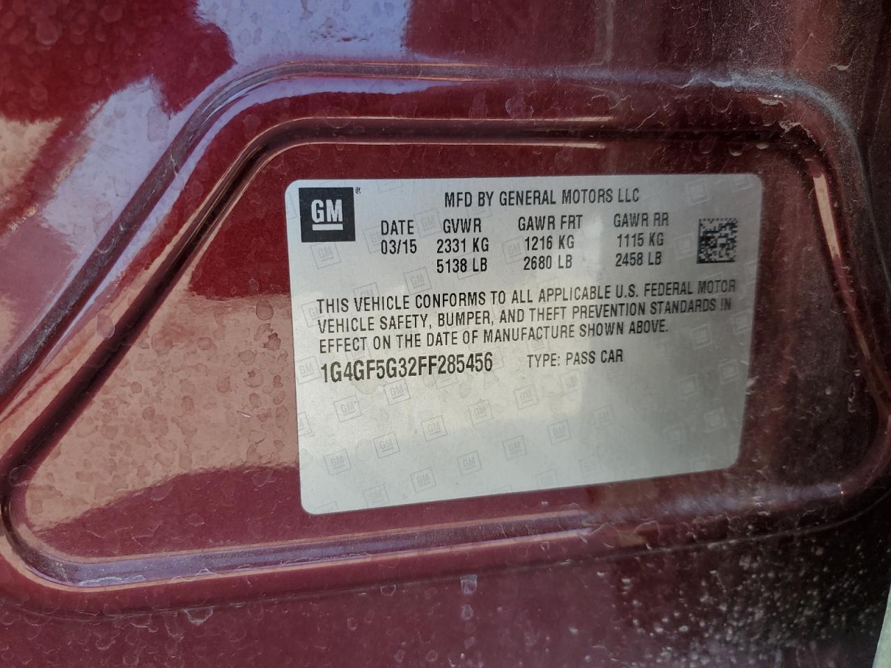 2015 Buick Lacrosse Premium VIN: 1G4GF5G32FF285456 Lot: 71147585