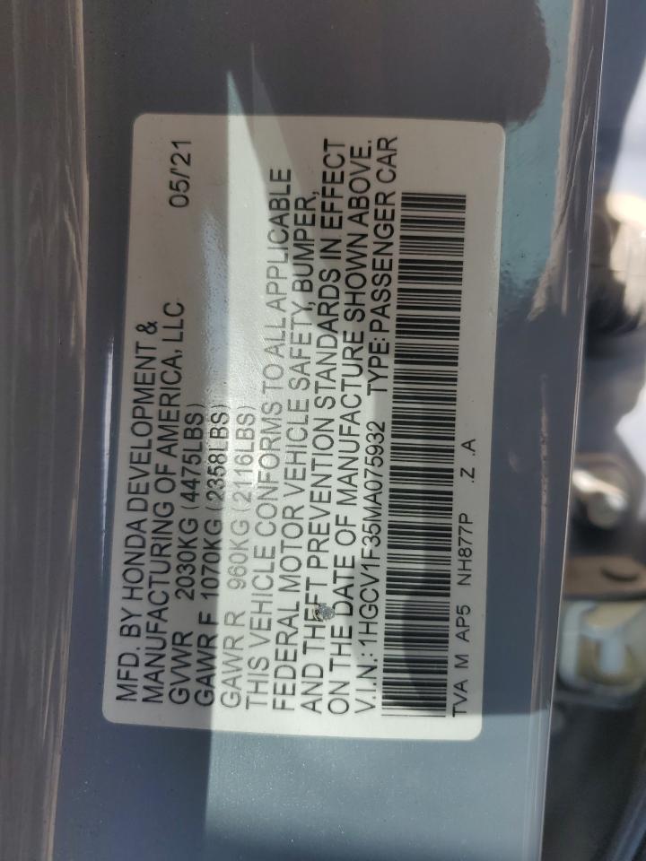 2021 Honda Accord Sport VIN: 1HGCV1F35MA075932 Lot: 81713445